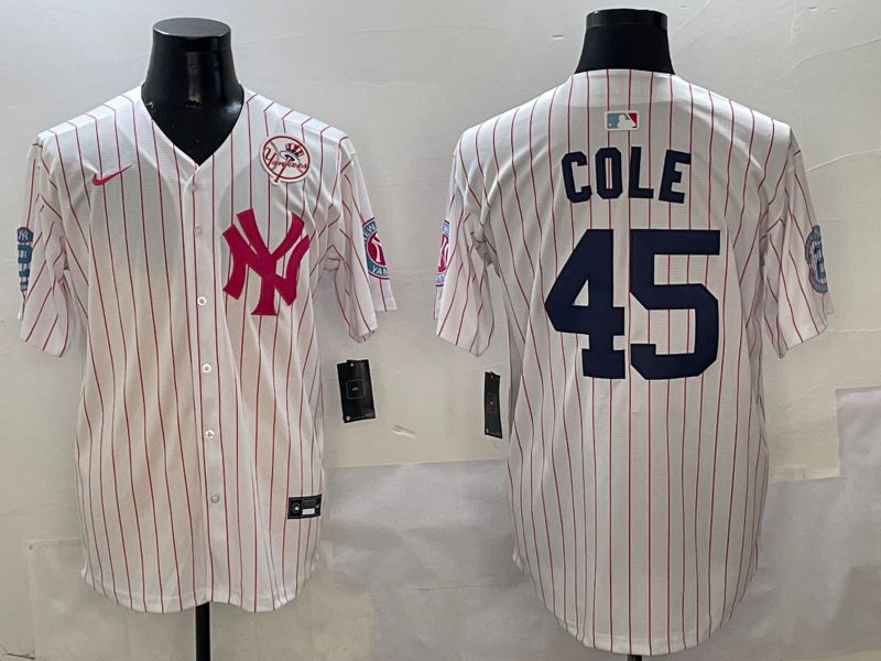 Men New York Yankees #45 Cole White Stripe Jointly Name Nike 2025 MLB Jersey style 5